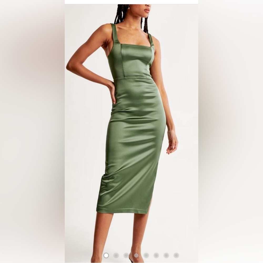 Abercrombie & Fitch Sage Green Satin Midi Dress Size Medium Wedding Guest